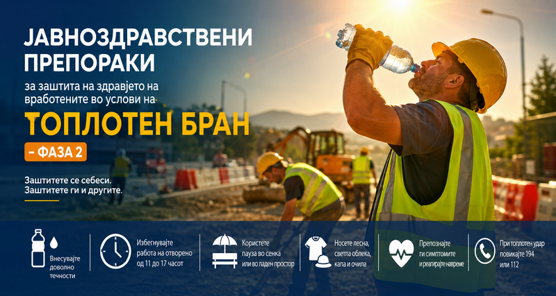 Јавноздравствени препораки за заштита на здравјето на вработените во услови на топлотен бран – фаза 2